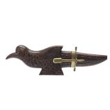 Vintage Carved Wooden Bird Knife Holder & Knife