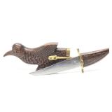 Vintage Carved Wooden Bird Knife Holder & Knife