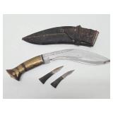 Antique Nepalese Kukri Knife/Dagger with Scabbard & 2 Smaller Concealed Knives