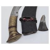 Antique Nepalese Kukri Knife/Dagger with Scabbard & 2 Smaller Concealed Knives