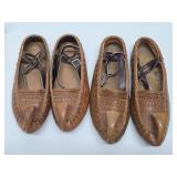 2 Very Nice Pairs of Vintage Ladies Leather Opanak / Opanci Shoes - Southeastern Europe
