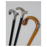 Lot of 3 Vintage & Antique Walking Sticks / Canes