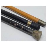 Lot of 3 Vintage & Antique Walking Sticks / Canes