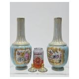 Wonderful Pair of Early Antique Hand Painted Sevres Porcelain Bird Vases - Original Lids!