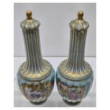 Wonderful Pair of Early Antique Hand Painted Sevres Porcelain Bird Vases - Original Lids!