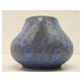 Antique Mottled Blue on Black Art Pottery Vase