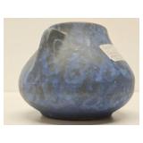 Antique Mottled Blue on Black Art Pottery Vase