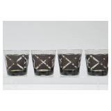 Great Looking Mid Century Barware Set of 4 Rocks Glass - Black & Gold X Design
