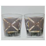 Great Looking Mid Century Barware Set of 4 Rocks Glass - Black & Gold X Design