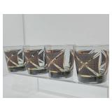 Great Looking Mid Century Barware Set of 4 Rocks Glass - Black & Gold X Design