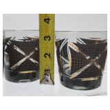 Great Looking Mid Century Barware Set of 4 Rocks Glass - Black & Gold X Design