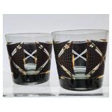 Great Looking Mid Century Barware Set of 4 Rocks Glass - Black & Gold X Design