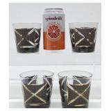 Great Looking Mid Century Barware Set of 4 Rocks Glass - Black & Gold X Design