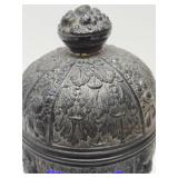 Beautiful Old Vintage Signed PNCW Cobalt Blue Glass & Ornate Cast Metal Jar