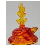 Mid Century Amberina Glass Turtle Ring Holder