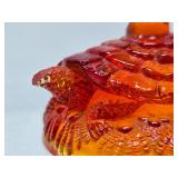 Mid Century Amberina Glass Turtle Ring Holder