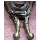 Vintage Leather Horse Harness with Brass Fittings and Padded Neck Collar