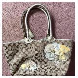 Coach Signature Tote Bag - Floral Appliqués on Brown Coated Canvas MV1073-F16276