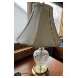 Crystal Glass Table Lamp with Beige Fabric Shade, Faceted Body, Gold Base