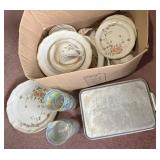Floral china dinnerware set - Cups, saucers & plates & metal baking pans