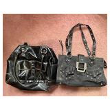 Two Black Studded Handbags - Buckle & Pocket Details