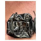 Two Black Studded Handbags - Buckle & Pocket Details