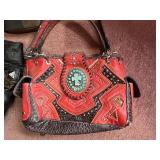 Studded Leather Handbag Set - Black & Red (Lot of 3)