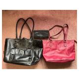 Leather Tote Bags - Black & Pink (Lot of 3)