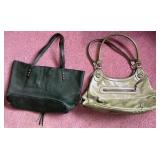 Leather Tote Bags - Dark Green & Olive Pebbled Leather (Lot of 2)