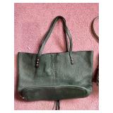 Leather Tote Bags - Dark Green & Olive Pebbled Leather (Lot of 2)