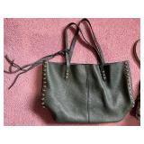 Leather Tote Bags - Dark Green & Olive Pebbled Leather (Lot of 2)