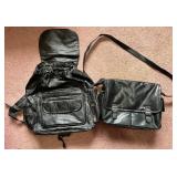 Black Leather Backpack & Messenger Bag Set