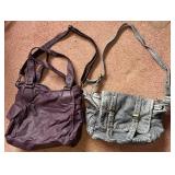 Angel Kiss Purple Leather Handbag & Gray Textured Satchel