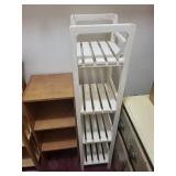 White 5-Tier Slatted Ladder Shelf & Brown Wood 3-Shelf Storage Shelf