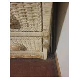 Beige Wicker Armoire Cabinet - 2 Doors, 4 Drawers, Carved Floral Panels