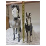 Pair of Saddled Horse Figurines - Grey and Black/White Pinto with Ornate Saddles