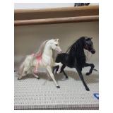 Horse Figures - 2-Pack Plastic Toy Horses, White & Black with Pink Tack