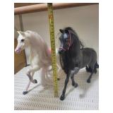 Horse Figures - 2-Pack Plastic Toy Horses, White & Black with Pink Tack