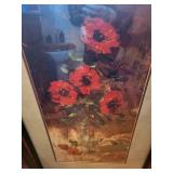 Red Poppy Bouquet in Vase - Framed Floral Wall Art with Gold Frame