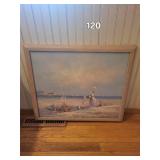 Beach Scene Painting - Woman with Parasol & Child on the Shore