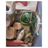 Nautical Decor Bundle: Wooden Anchor, Dark Anchor, Glass Sea Turtle, Green Sea Buoy & Seashells