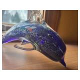 Dolphin Glass Sculpture - Blue Murano-Style with Multicolor Inclusions