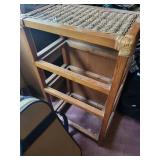 Wooden End Table with Woven Rattan Top - 3-Tier Shelf