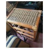 Wooden End Table with Woven Rattan Top - 3-Tier Shelf