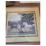 Horse Artwork Set - 4 Framed Prints & Round Clock