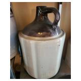 Stoneware Jug - Two-Tone Glaze with Dark Neck & Handle, Light Gray Body