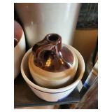 Stoneware Jugs - Brown & Cream Glaze (Lot of 3)