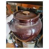 2 Brown Glazed Stoneware Crock Jar with Lid - Wire Bail Handle