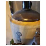 Vintage Ornate Clock With Pineapple Finial & Brown Ceramic Lidded Jar