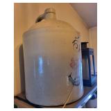 Stoneware Jug Cream Glaze with Wing Motif & Blue Oval Stamp - Vintage Ceramic Decor